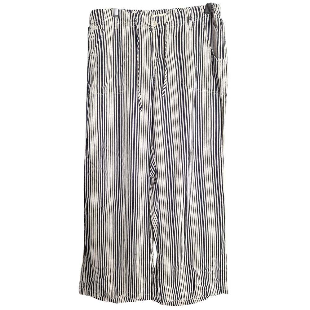 Just Living Casual Wide Striped Pants Large Cotton/Rayon Navy Blue